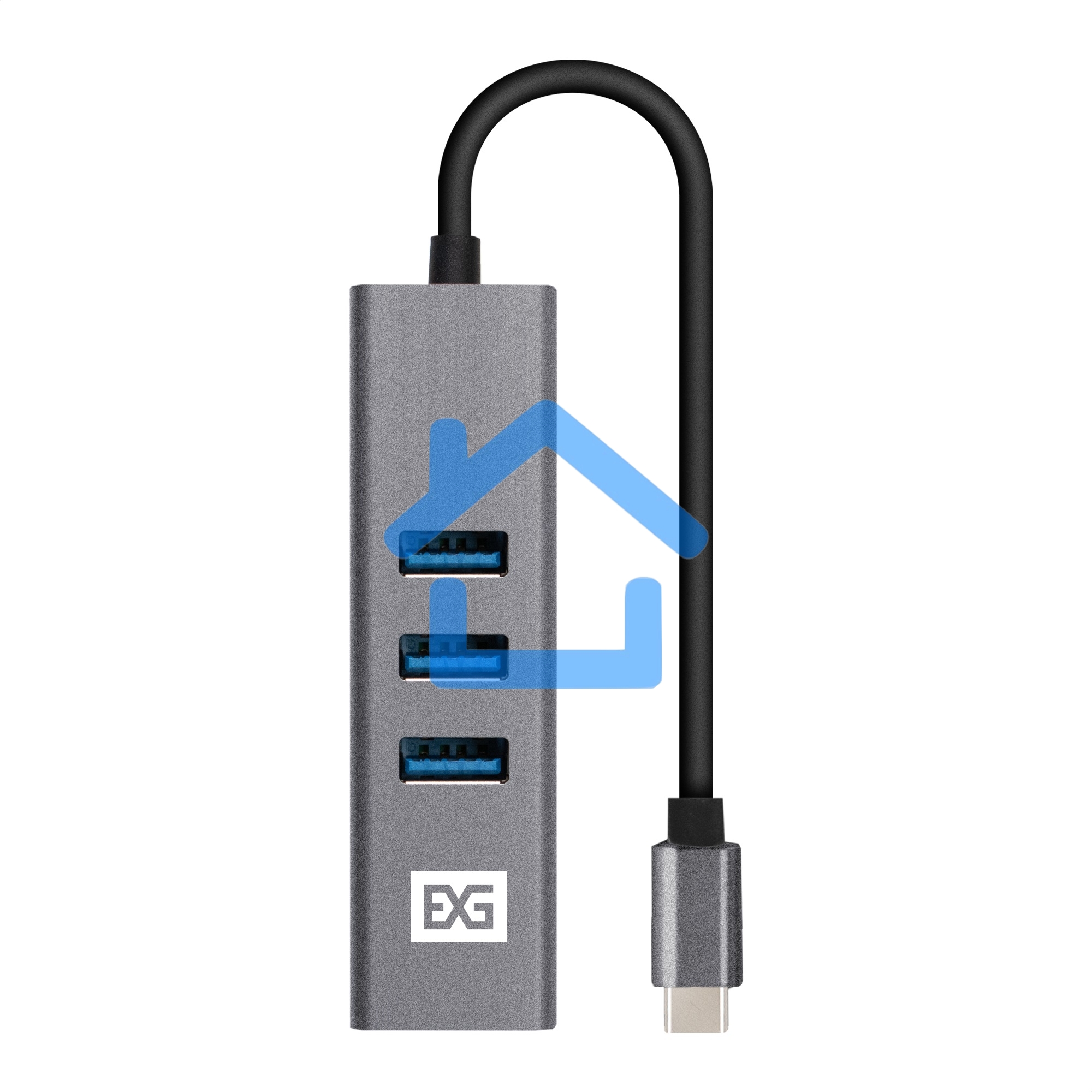 Хаб USB (концентратор) ExeGate DUB-4TC (кабель-адаптер USB Type C --> 4xUSB3.0, Plug&Play, серебристый)
