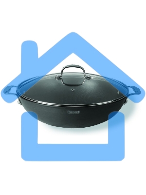 Вок RONDELL RDA-114 Вок 32см RONDELL Вок RDA-114, с кр 32 см (4,6 л). Материал: Штампованный алюминий. Основной цвет: Мокрый асфальт. Технология: Двустороннее анодирование - 39-44 мкн, исключает взаимодействие пищи с алюминием. Внутреннее покрытие: TriTit
