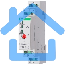 Реле контроля и наличия фаз CZF-312 (монтаж на DIN-рейке 35мм; регулировка порога; без задержки отключения; 3х400/230+N 2х8А 1Z 1R IP20) F&F EA04.001.007