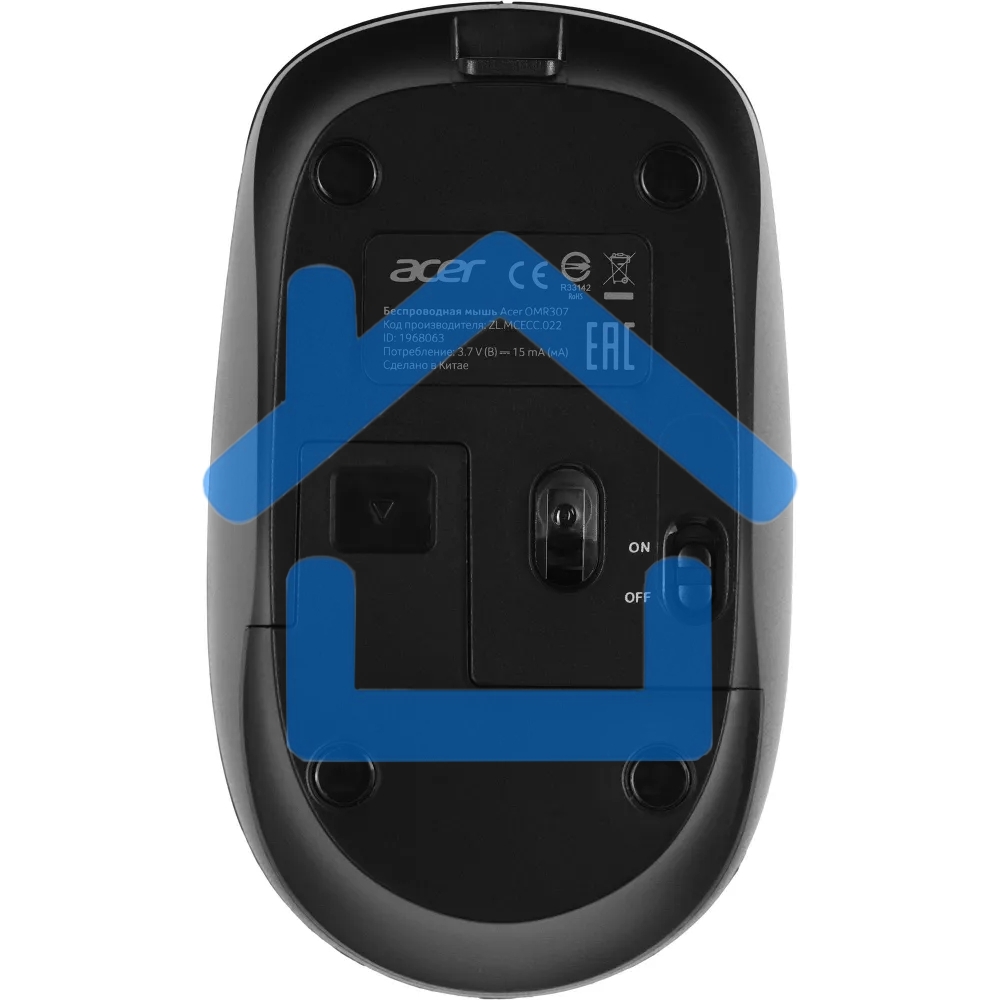 Мышь беспроводная Acer OMR307 черный, 1600 dpi, радиоканал, USB, кнопки - 4