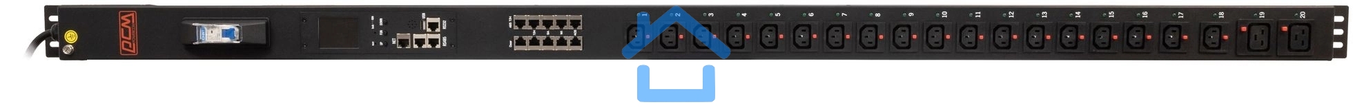 Блок распределения питания Powercom PDU-16AVMS20-18C13-2C19 18*C13+2*C19, 16A, 1,5U (1968234)