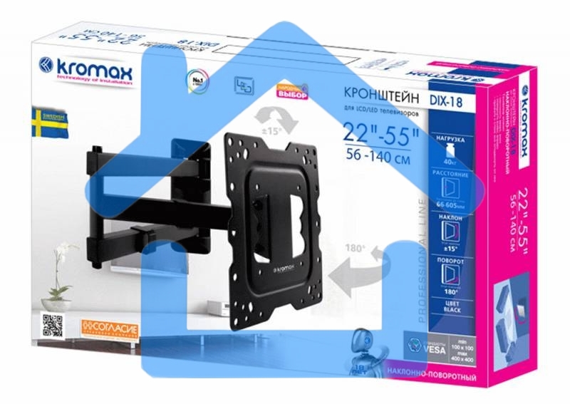 Кронштейн Kromax DIX-18 BLACK(для LED/LCD телевизоров 22