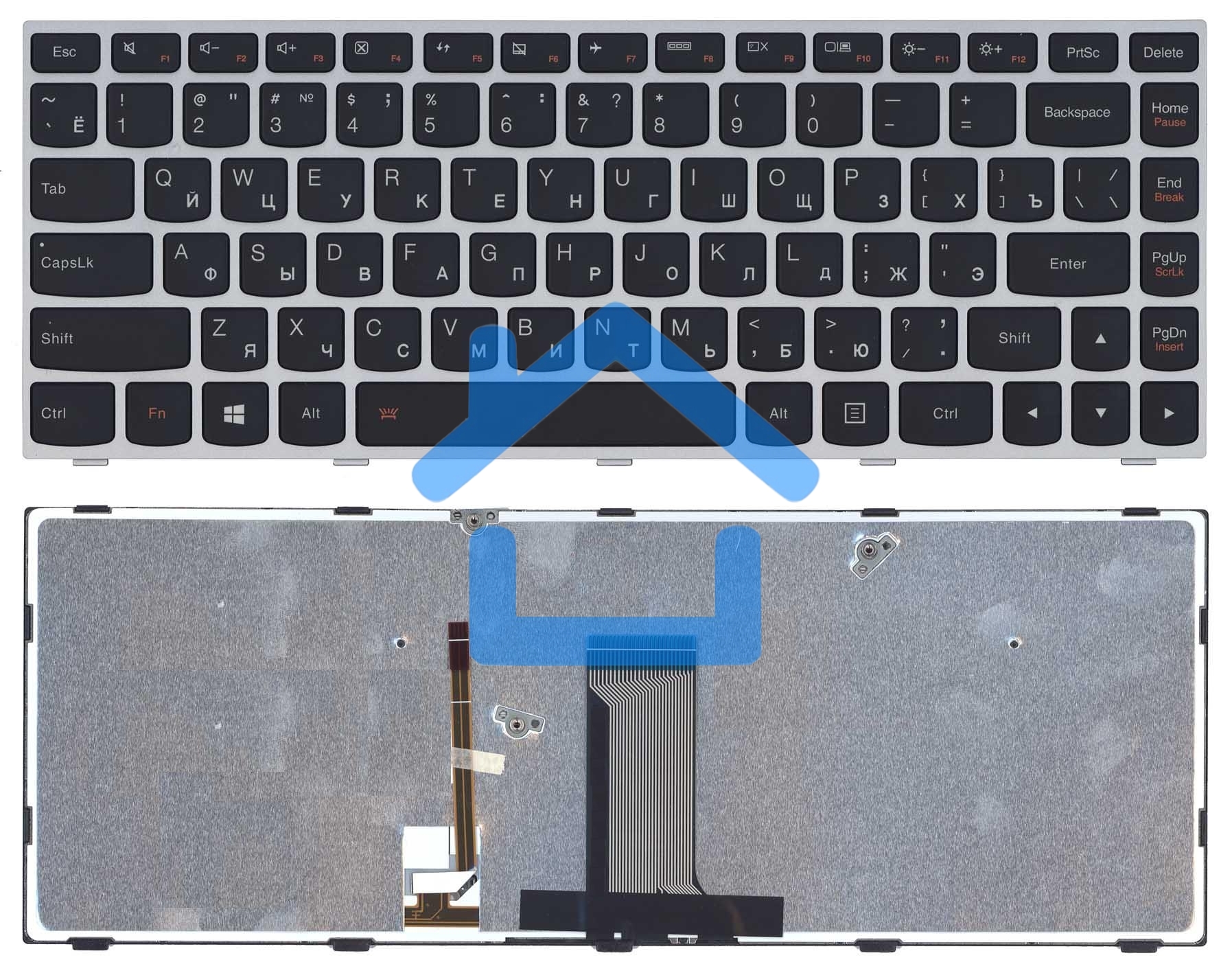 Клавиатура для ноутбука Lenovo Flex 2-14 G40-30 G40-70 черная с серебристой рамкой с подсветкой