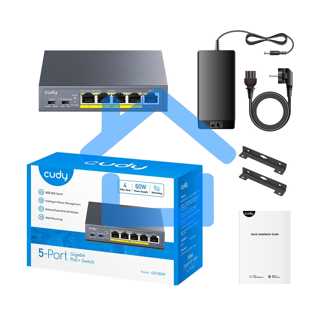 Коммутатор Cudy GS1005P (L2) 5x1Гбит/с 5PoE 60W неуправляемый