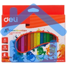 Мелки восковые Deli EC20010 трехгранные 18 цветов, коробка с европодвесом