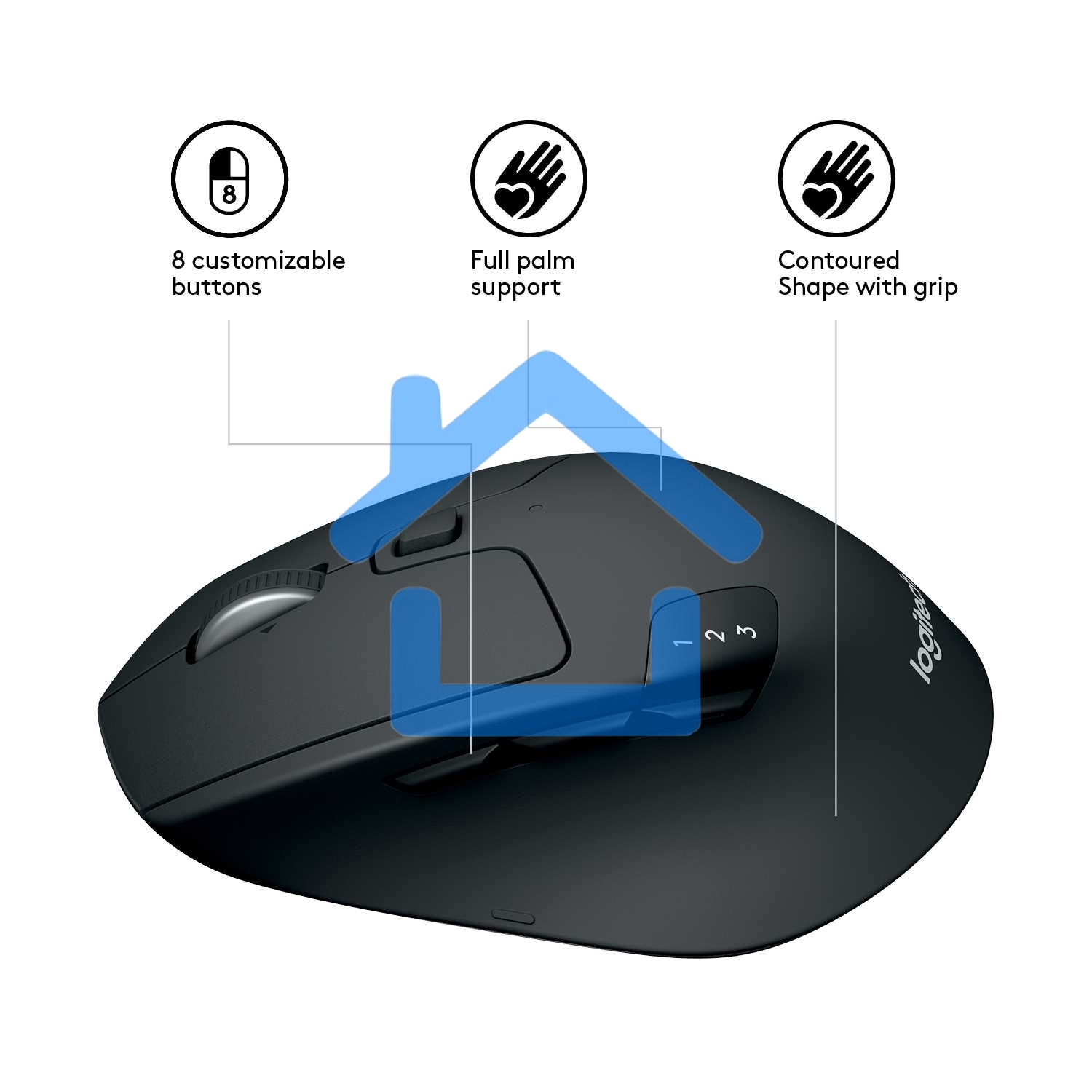 Мышь беспроводная Logitech M720 Triathlon черный, 1000 dpi, радиоканал, Bluetooth, USB, кнопки - 8