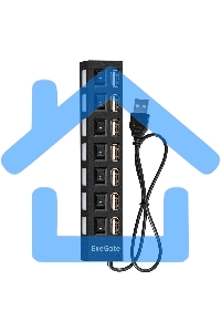 Хаб USB (концентратор) ExeGate EX293978RUS DUB-72SW (кабель-адаптер USB2.0 --> 7xUSB2.0, кнопки включения/отключения для каждого порта, Plug&Play, черный)