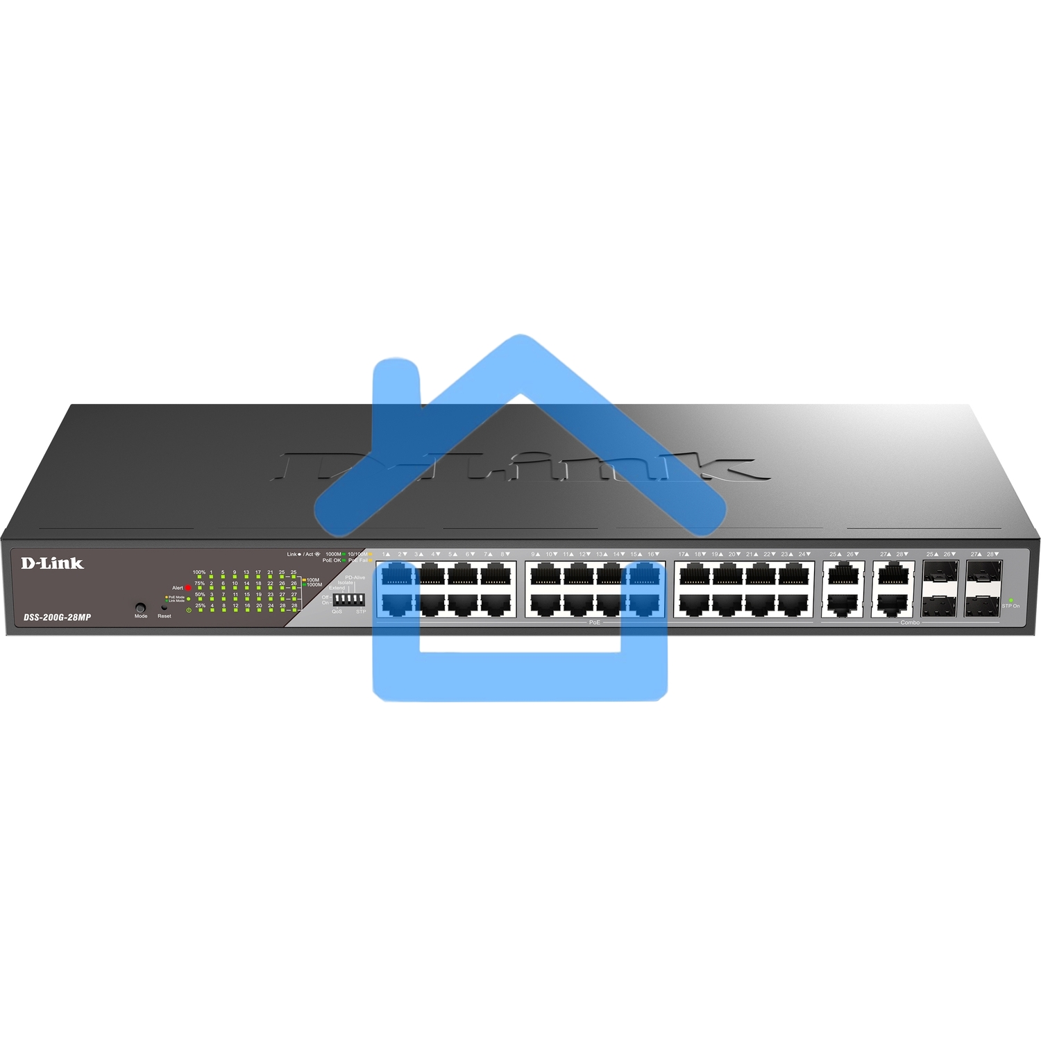 Сетевой коммутатор Smart L2 Surveillance Switch 24х1000Base-T PoE, 4xCombo 1000Base-T/SFP, PoE Budget 370W, Long-range PoE up to 250m