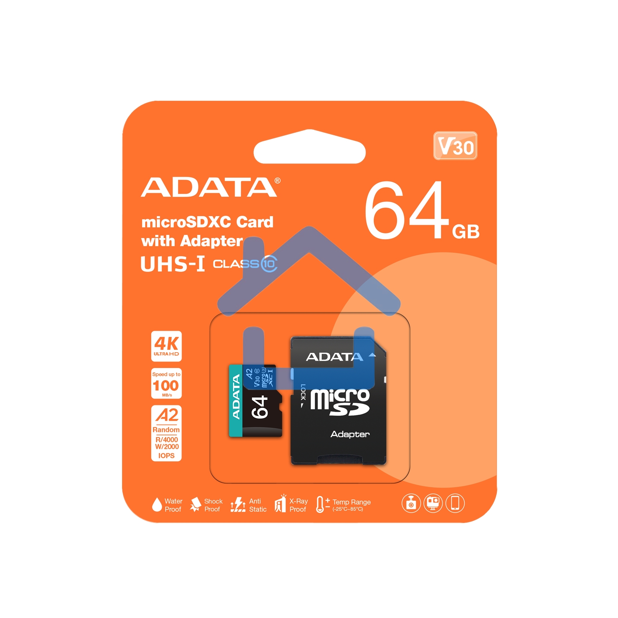 Карта памяти MICROSDXC UHS-I U3 V30S A2 100/75 MB/s 64Gb RETAIL W/1 ADAPTER