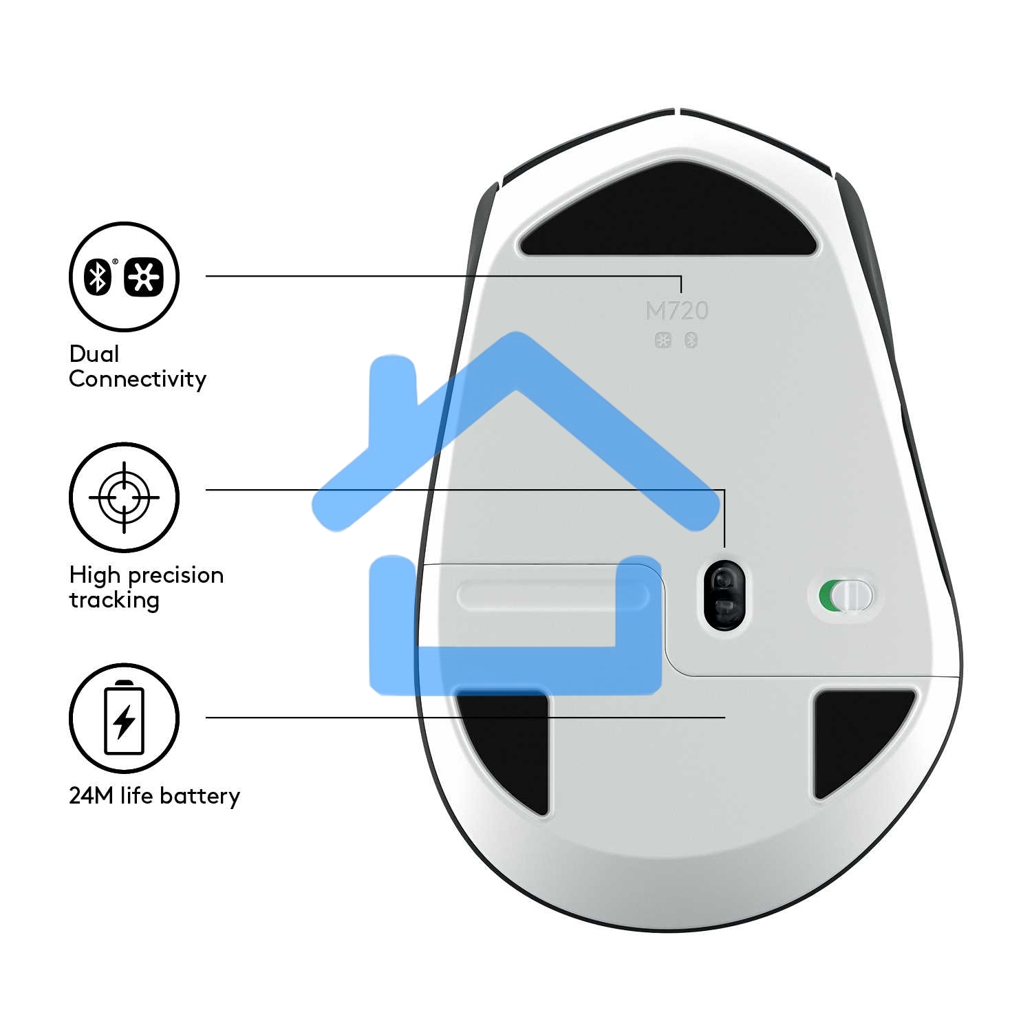 Мышь беспроводная Logitech M720 Triathlon черный, 1000 dpi, радиоканал, Bluetooth, USB, кнопки - 8