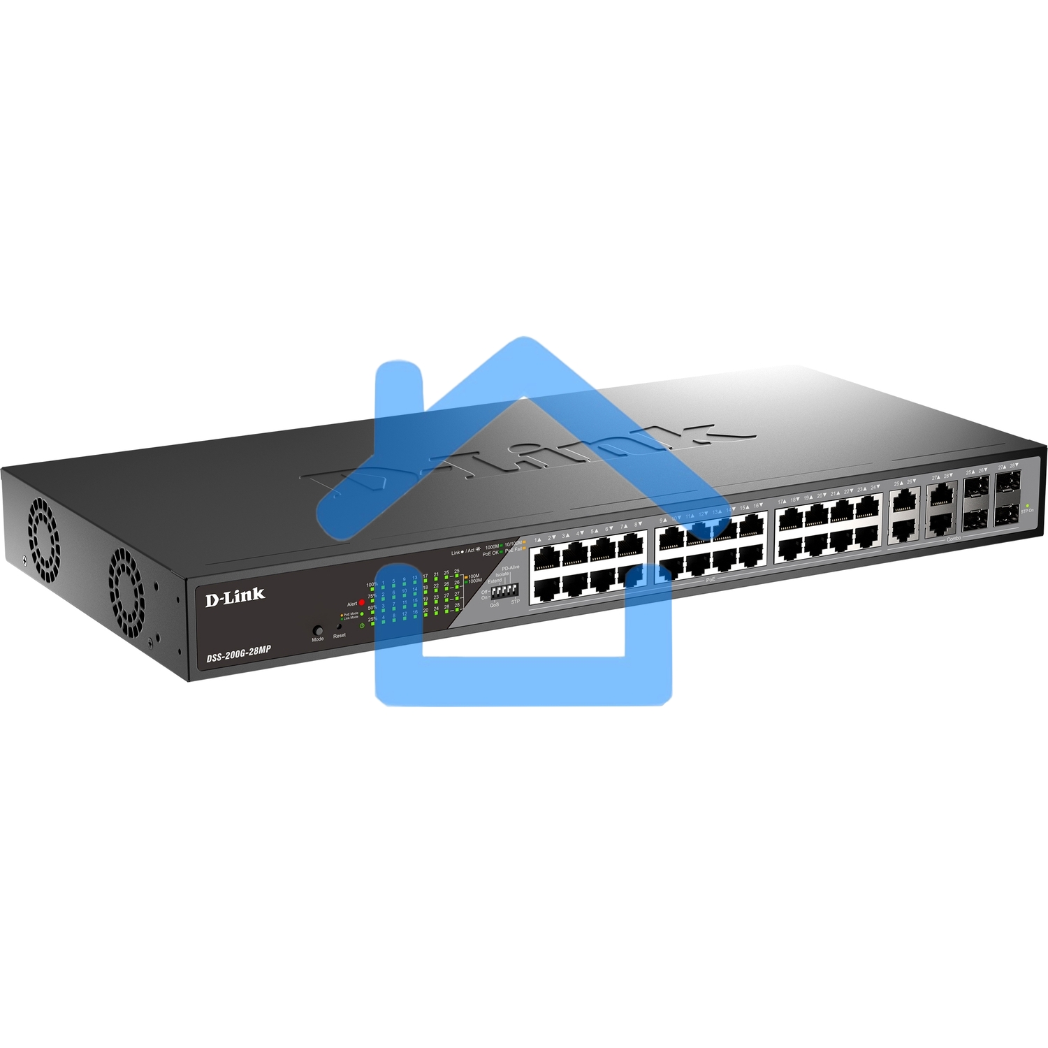Сетевой коммутатор Smart L2 Surveillance Switch 24х1000Base-T PoE, 4xCombo 1000Base-T/SFP, PoE Budget 370W, Long-range PoE up to 250m