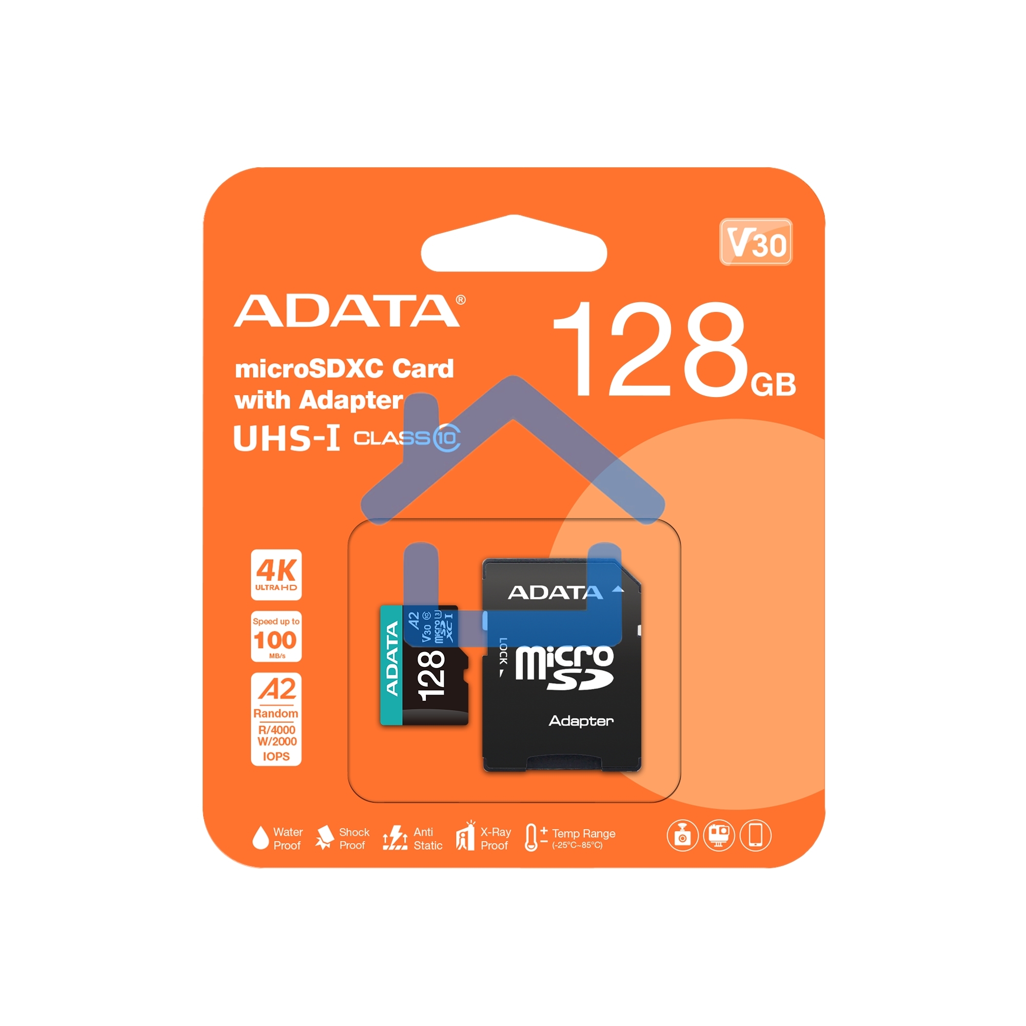 Карта памяти MICRO SDXC 128Gb W/AD. AUSDX128GUI3V30SA2-RA1 ADATA