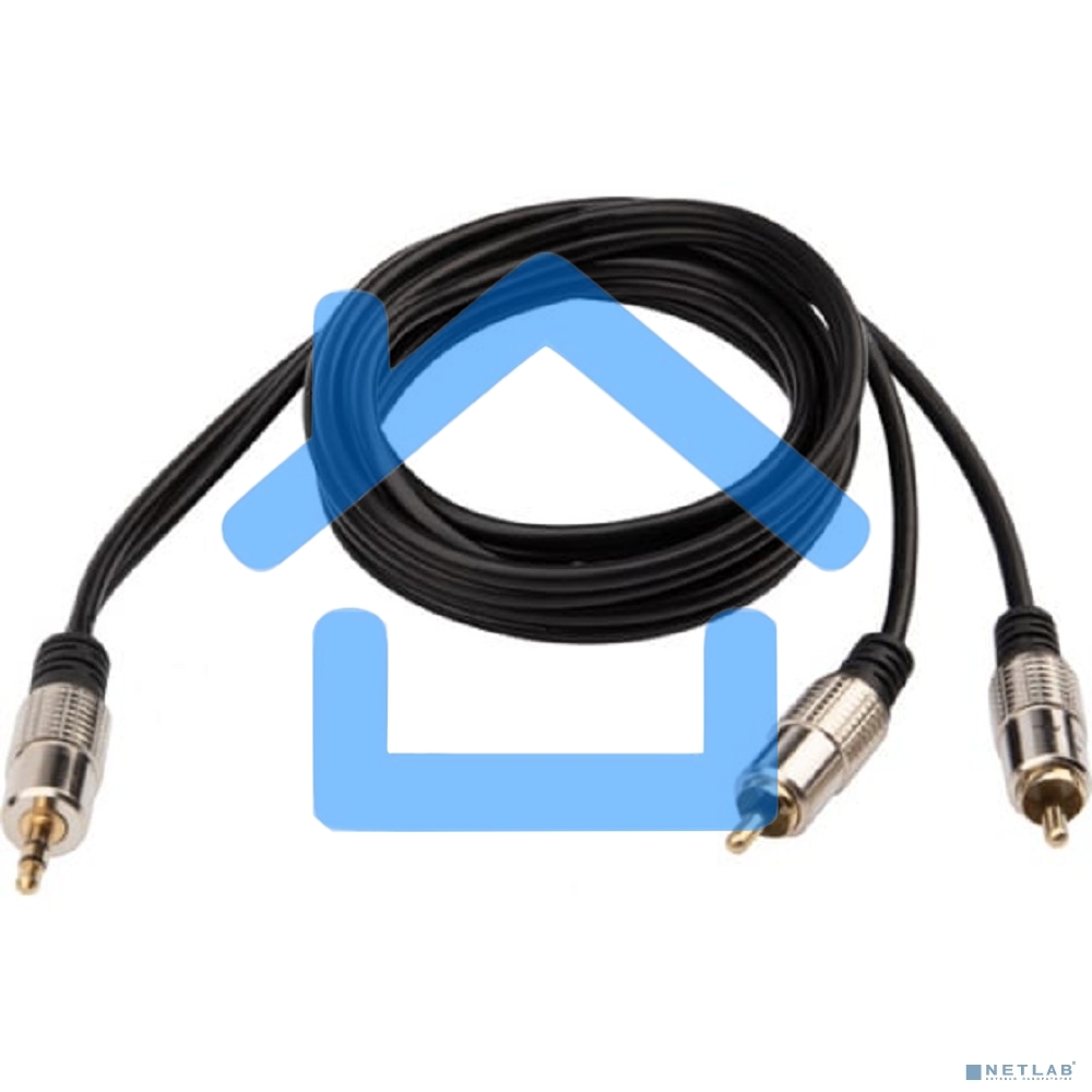 Шнур Стерео 3,5 мм - 2 RCA, длина 1,5 метра (GOLD-металл) Rexant