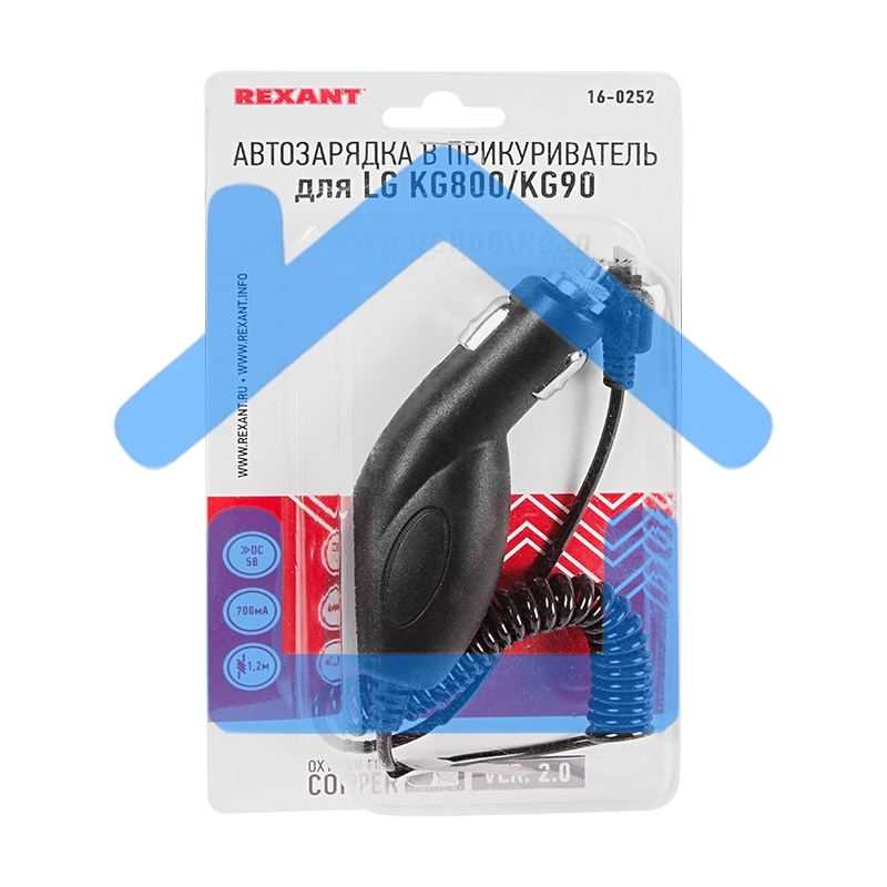 Автозарядка в прикуриватель для LG KG800/KG90 (АЗУ) (5 V, 700 mA) шнур спираль 1.2 м черный Rexant