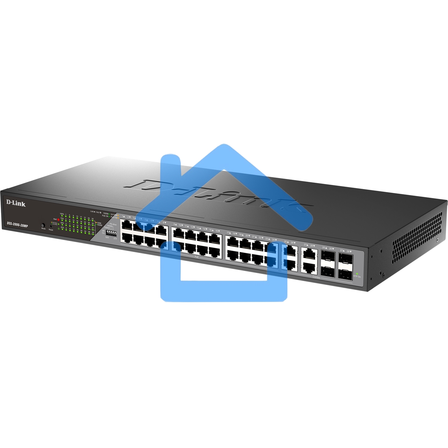 Сетевой коммутатор Smart L2 Surveillance Switch 24х1000Base-T PoE, 4xCombo 1000Base-T/SFP, PoE Budget 370W, Long-range PoE up to 250m