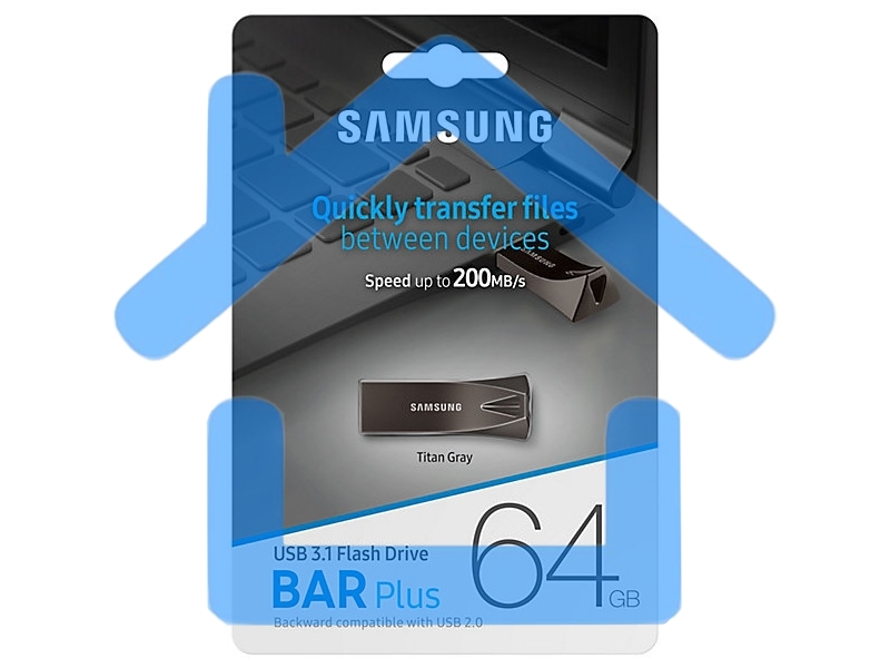Флешка USB R/W 64Gb USB Drive <USB 3.1> Samsung BAR Plus (up to 300Mb/s) (MUF-64BE3/APC) серебристый