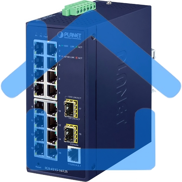 Коммутатор PLANET IGS-4215-16T2S IP30 Industrial L2/L4 16-Port 10/100/1000T + 2-Port 100/1000X SFP Managed Switch (-40~75 degrees C, dual redundant power input on 12~48VDC/24VAC terminal block)