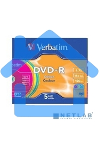 Диск DVD-R Verbatim 4.7Gb 16x Slim Color (5шт) 43557