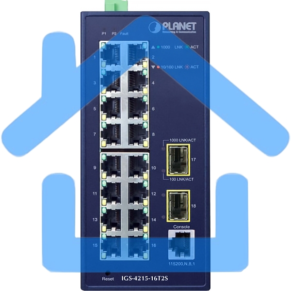 Коммутатор PLANET IGS-4215-16T2S IP30 Industrial L2/L4 16-Port 10/100/1000T + 2-Port 100/1000X SFP Managed Switch (-40~75 degrees C, dual redundant power input on 12~48VDC/24VAC terminal block)