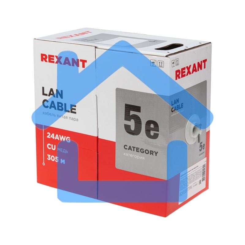 Кабель витая пара Rexant U/UTP, категория 5e, ZH нг(А)-HF, 4PR, 24AWG, внутренний, серый, 305 м