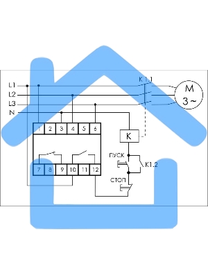 Реле контроля и наличия фаз CZF-312 (монтаж на DIN-рейке 35мм; регулировка порога; без задержки отключения; 3х400/230+N 2х8А 1Z 1R IP20) F&F EA04.001.007