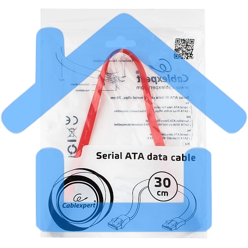 Кабель интерфейсный SATAIII Cablexpert CC-SATAM-DATA-0.3M, 30см, 7pin/7pin, защелка, пакет