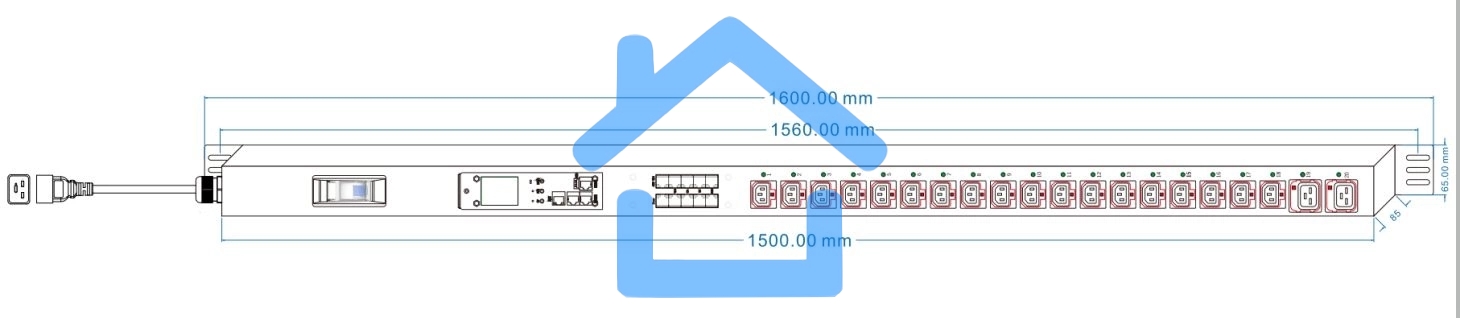 Блок распределения питания Powercom PDU-16AVMS20-18C13-2C19 18*C13+2*C19, 16A, 1,5U (1968234)