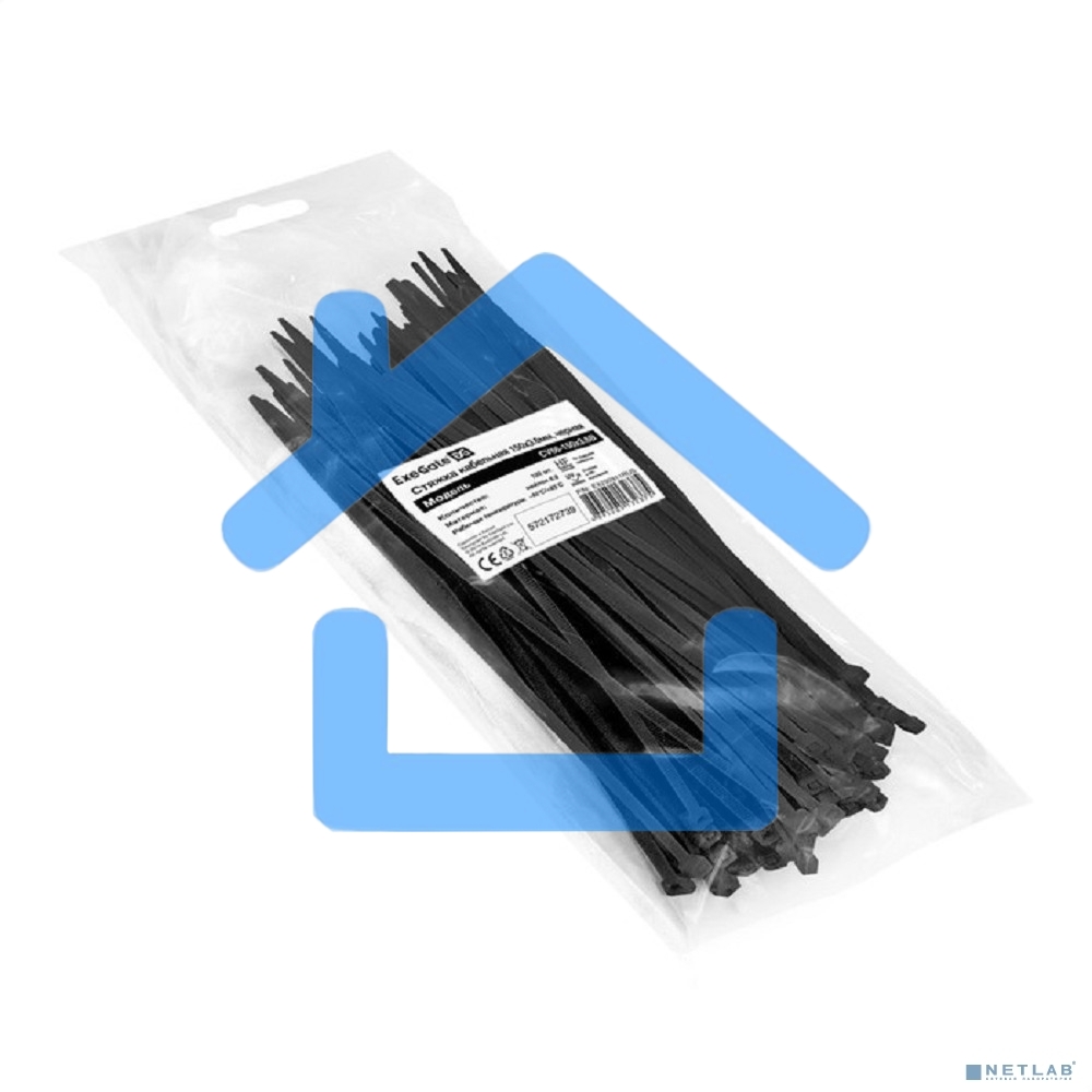 Стяжка (хомут) нейлоновая ExeGate CV66-150x3.6B (нейлон 6.6, 150x3.6мм, неоткрывающаяся, halogen free, -40°C - +85°C, черная, 100 шт)