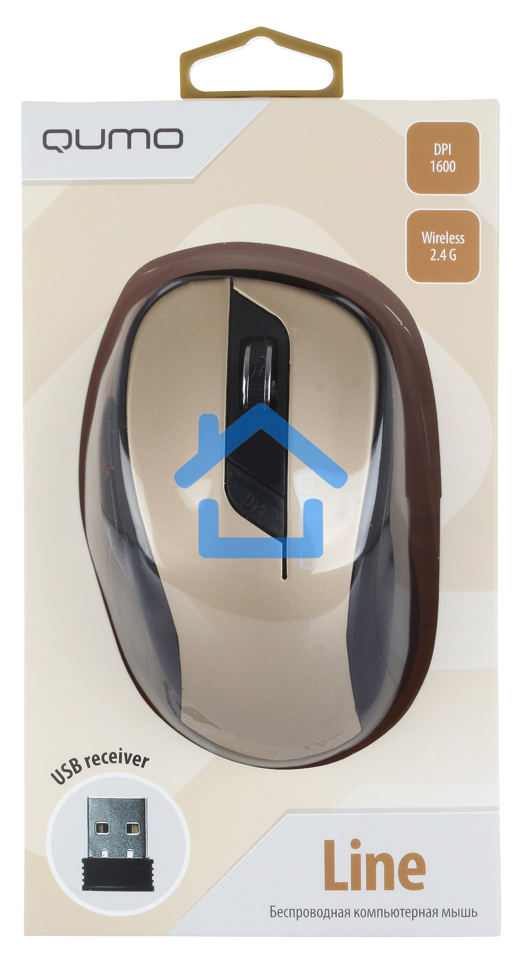 Мышь беспроводная Qumo Office Line M64 золотистый, 1600 dpi, радиоканал, USB, кнопки - 6