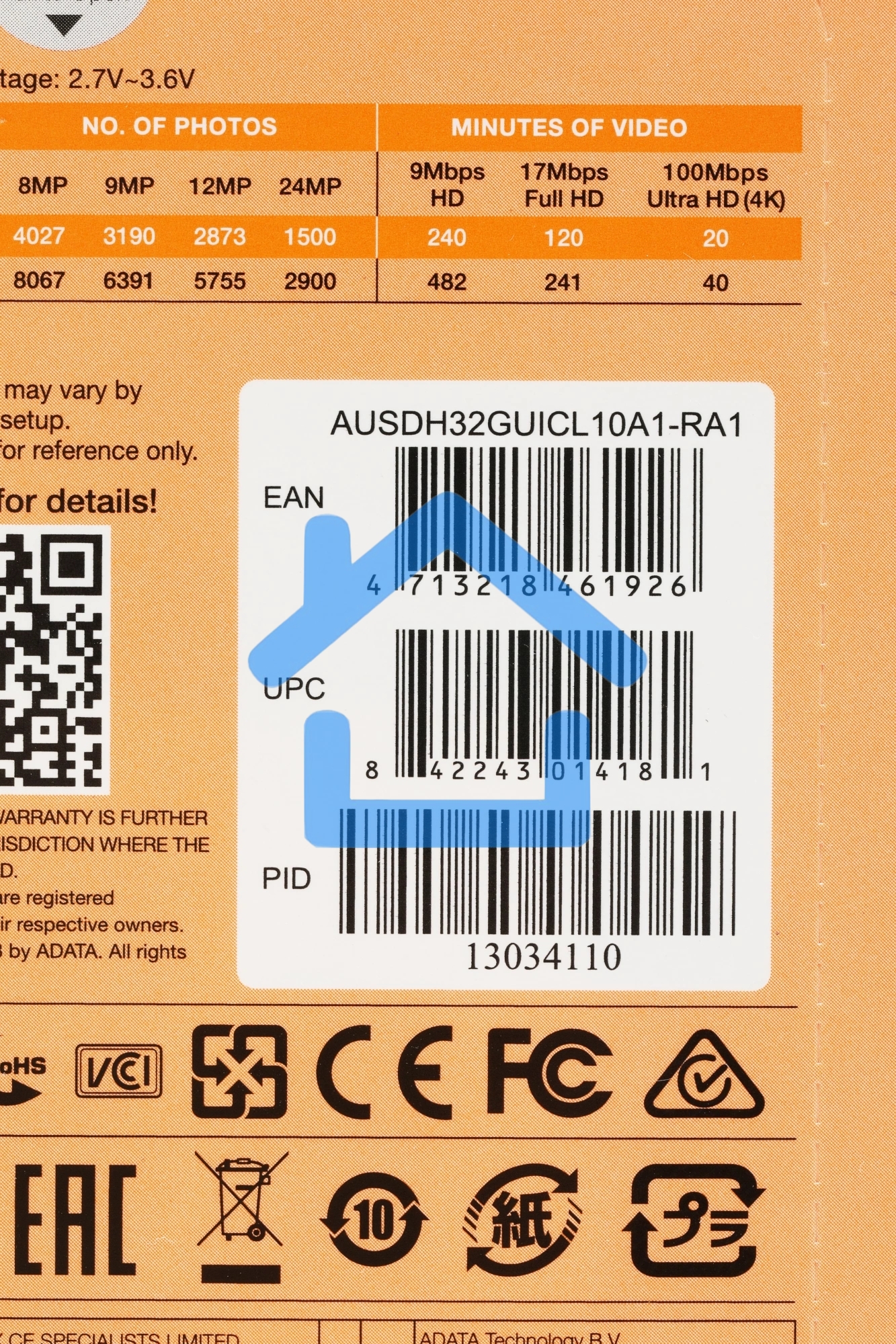 Флеш карта microSD 32Gb ADATA microSDHC Class 10 UHS-I A1 100/20 MB/s (SD адаптер)
