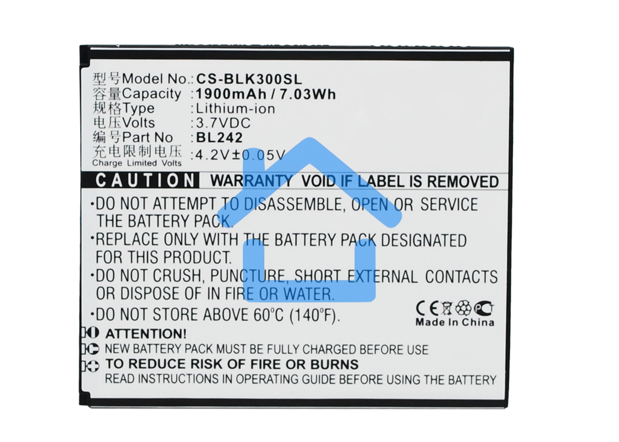 Аккумулятор CameronSino CS-BLK300SL BL242 для Lenovo A6010 Lenovo K3 3.7V / 1900mAh / 7.03Wh