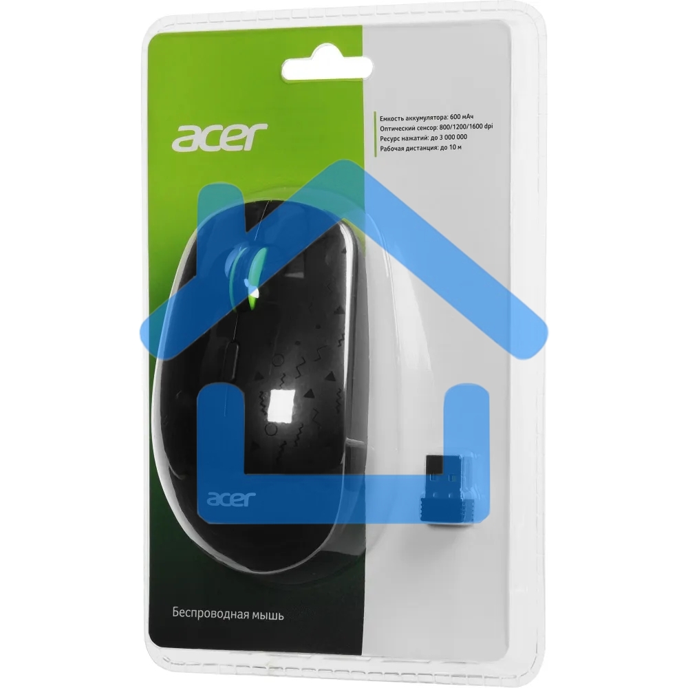 Мышь беспроводная Acer OMR307 черный, 1600 dpi, радиоканал, USB, кнопки - 4