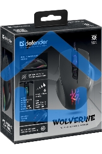 Мышь проводная Defender Wolverine GM-700L черный, 12800 dpi, USB, кнопки - 7