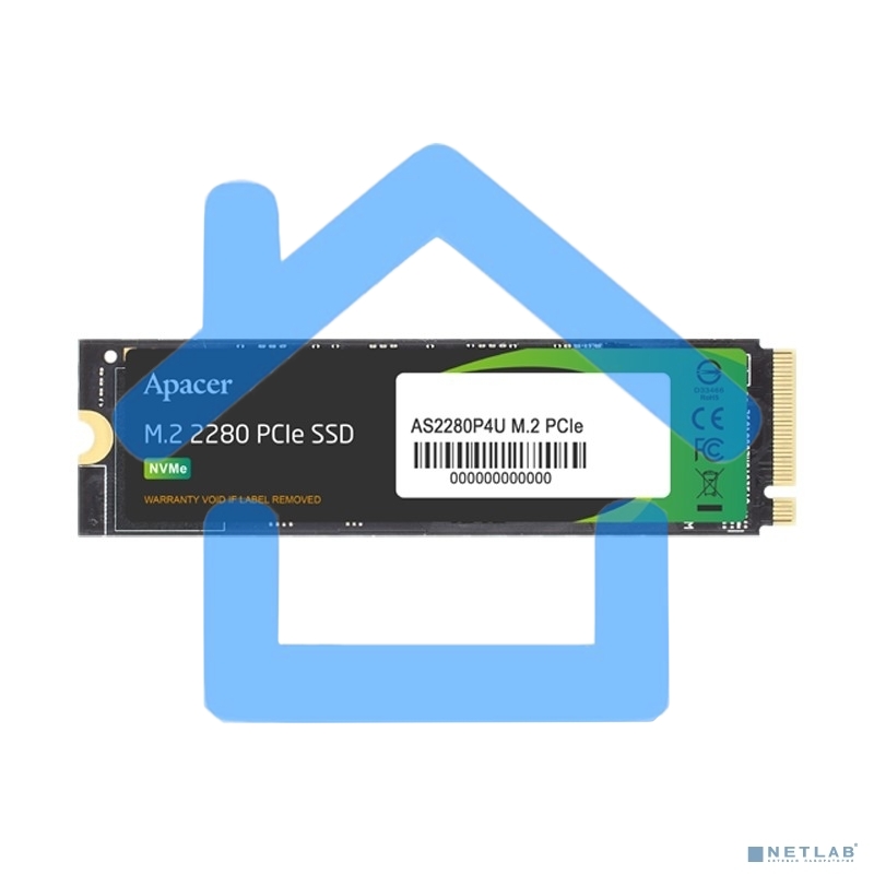Накопитель SSD Apacer AS2280P4U, 1Tb, M.2 2280, PCIe 3.0 x4, NVMe, R/W 3500/3000