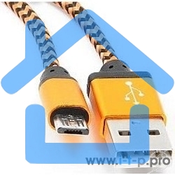 Кабель Gembird USB 2.0 Cablexpert CC-mUSB2oe1m, AM/microBM 5P, 1м, нейлоновая оплетка, алюминиевые разъемы, оранжевый, пакет