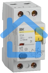 Выключатель дифференциального тока (УЗО) 2п 63А 100мА тип ACS ВД1-63 ИЭК MDV12-2-063-100
