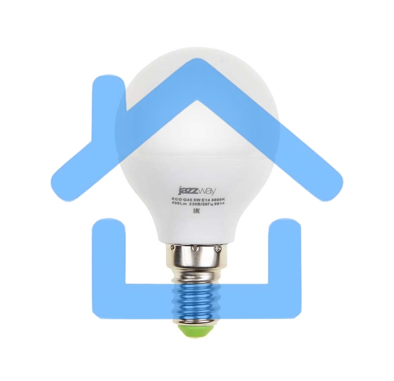 Лампа светодиодная PLED-ECO-G45 5Вт шар 3000К тепл. бел. E14 400лм 220-240В JazzWay 1036896A