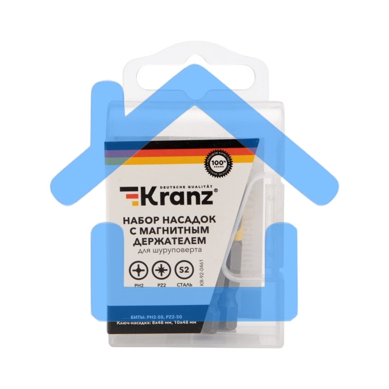 Набор насадок на шуруповерт KRANZ PH2, PZ2 с магнитным держателем 50 мм, головка 8 мм, 10 мм (5 шт./уп.)