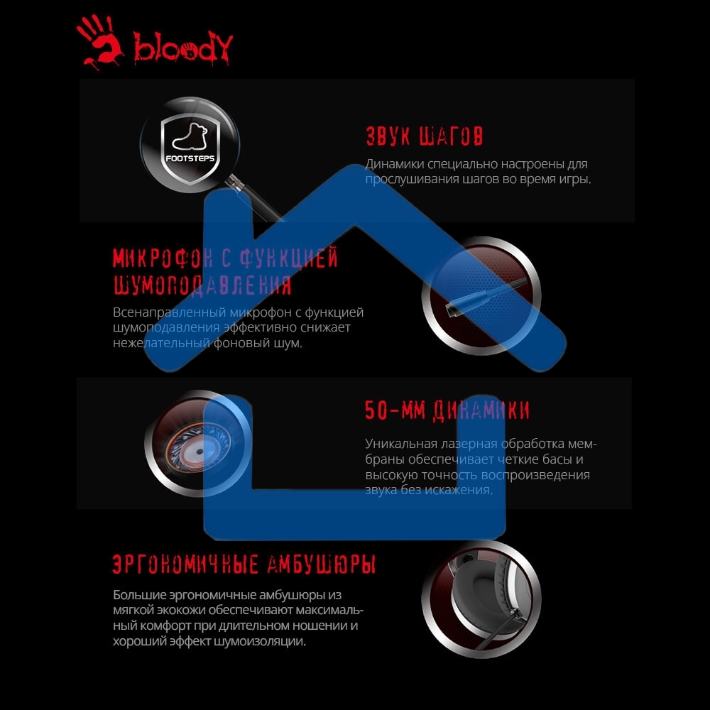 Наушники с микрофоном A4Tech Bloody J200S серый 2м мониторные USB оголовье (J200S)