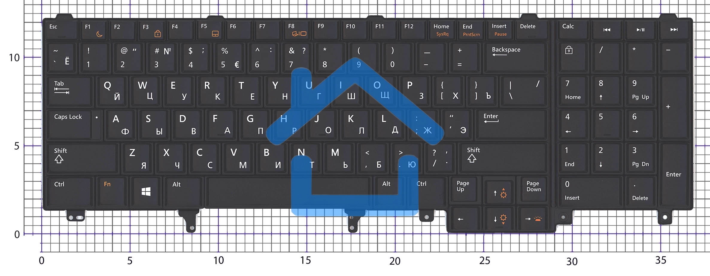 Клавиатура для ноутбука Dell Latitude E6520 E6530 E6540 черная с подсветкой