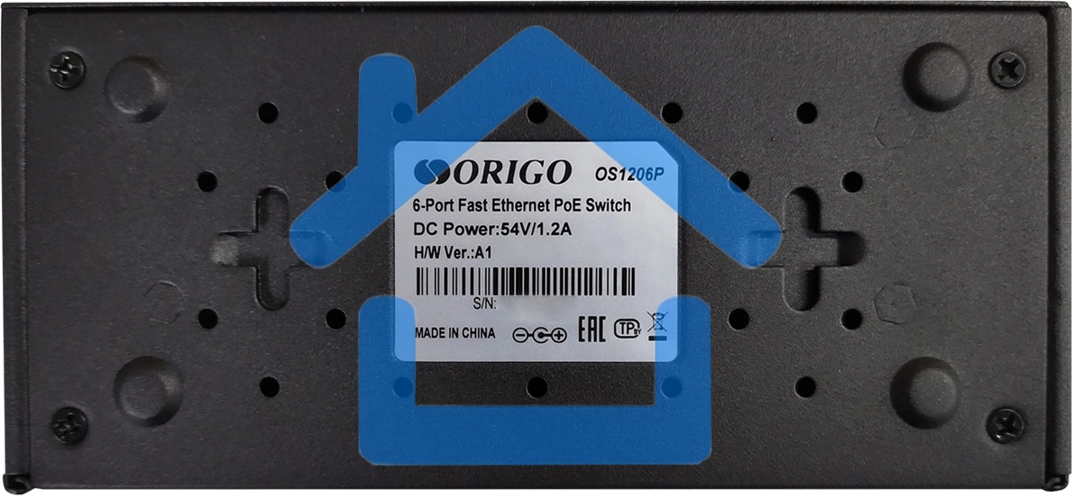 Неуправляемый PoE-коммутатор ORIGO OS1206P/60W/A1A 4x100Base-TX PoE+, 2x100Base-TX, PoE-бюджет 60 Вт, корпус металл