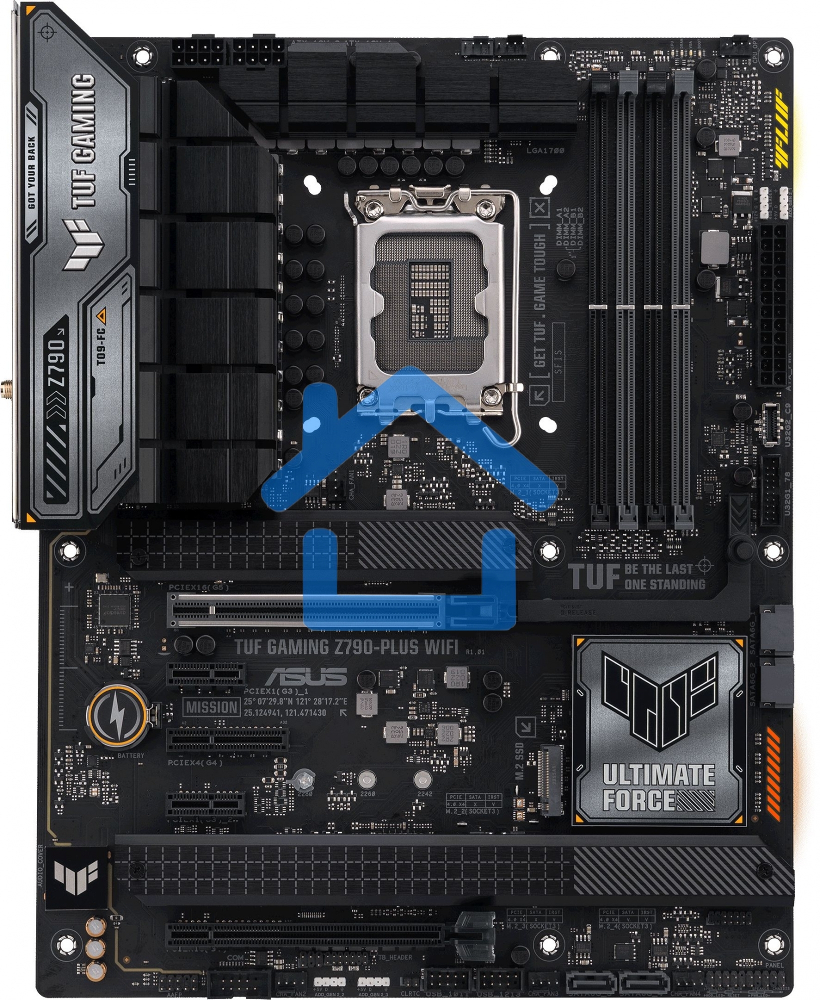 Материнская плата ASUS TUF GAMING Z790-PLUS WIFI, LGA 1700, Intel Z790, 4xDDR5, 4xSATA, 4xM.2, 1xPCIe 5.0 x16, 1xPCIe 4.0 x4, 2xUSB-A 3.2 Gen 2, 4xUSB-A 3.2 Gen 1, 1xUSB-C 3.2 Gen 2, 1xUSB-C 3.2 Gen 2x2, 1x2.5Gb LAN, 5x3.5 мм, 7.1, Standard-ATX