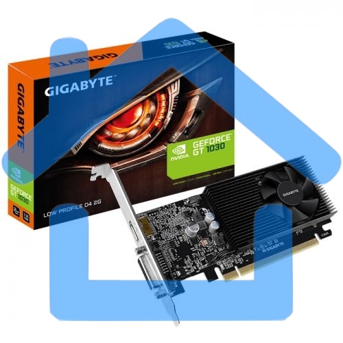 Видеокарта Gigabyte GV-N1030D4-2GL NVidia GeForce GT 1030, 2Gb DDR4/64-bit, PCI-Ex16 3.0, DVI-Dx1, HDMI2.0bx1, LP, 2-slot cooler, Retail