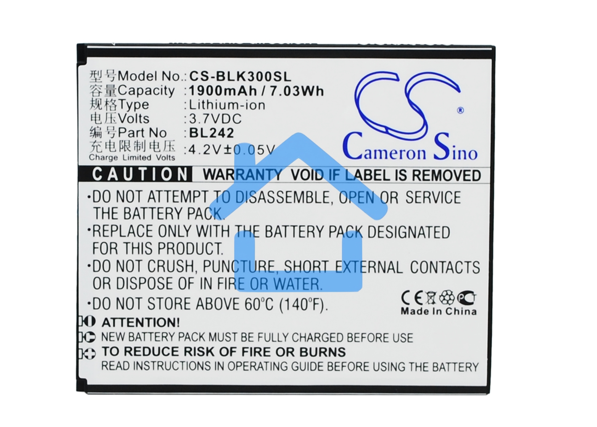 Аккумулятор CameronSino CS-BLK300SL BL242 для Lenovo A6010 Lenovo K3 3.7V / 1900mAh / 7.03Wh