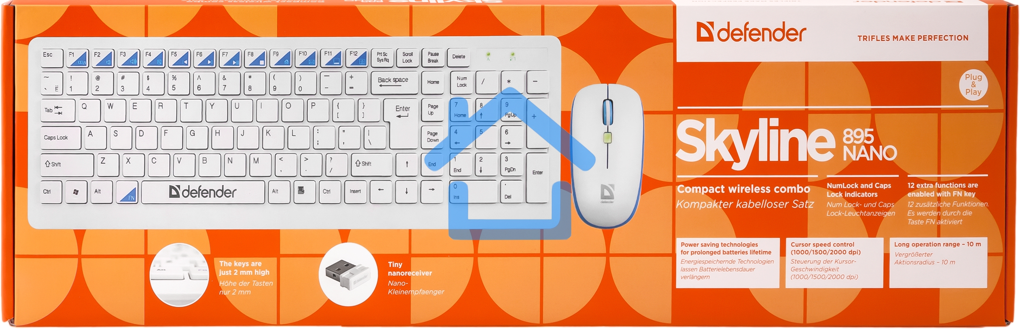 Комплект клавиатура + мышь Defender Skyline 895 Nano W (белый) Кл:104, 1000/1500/2000dpi