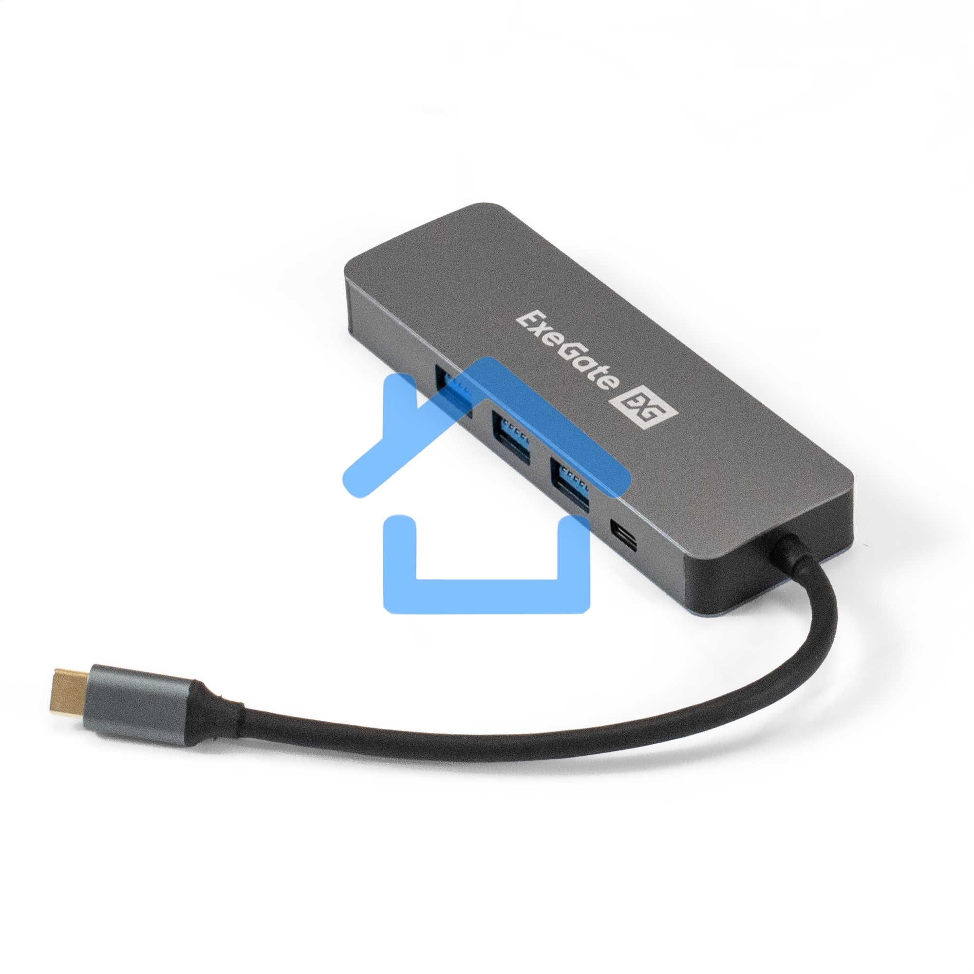 Док-станция ExeGate DUB-31C/PD/H (кабель-адаптер USB Type-C --> 3xUSB3.0 + PD 60W + HDMI 4K@30Hz, Plug&Play, серый)