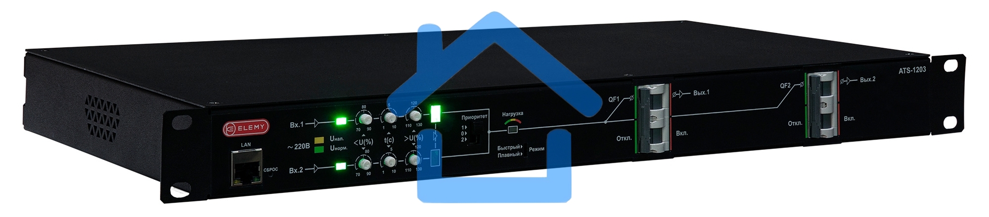 Автоматический ввод резерва ELEMY RACK ATS-1203/32/T/E/DO, 1U, 220B, 32A, Ethernet, Digital Output, in (2) HW, out (2) HW