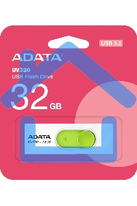 Флешка USB ADATA UV320 (AUV320-32G-RWHGN), 32 Gb, USB 3.2, R/W 100/30, белый/зеленый