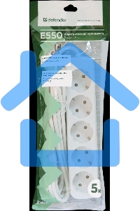 Удлинитель Defender E550 белый 5.0 м, 5 розеток 