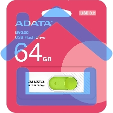 Флешка USB ADATA UV320 (AUV320-64G-RWHGN), 64 Gb, USB 3.2 Gen1, R/W 100/30, белый/зеленый